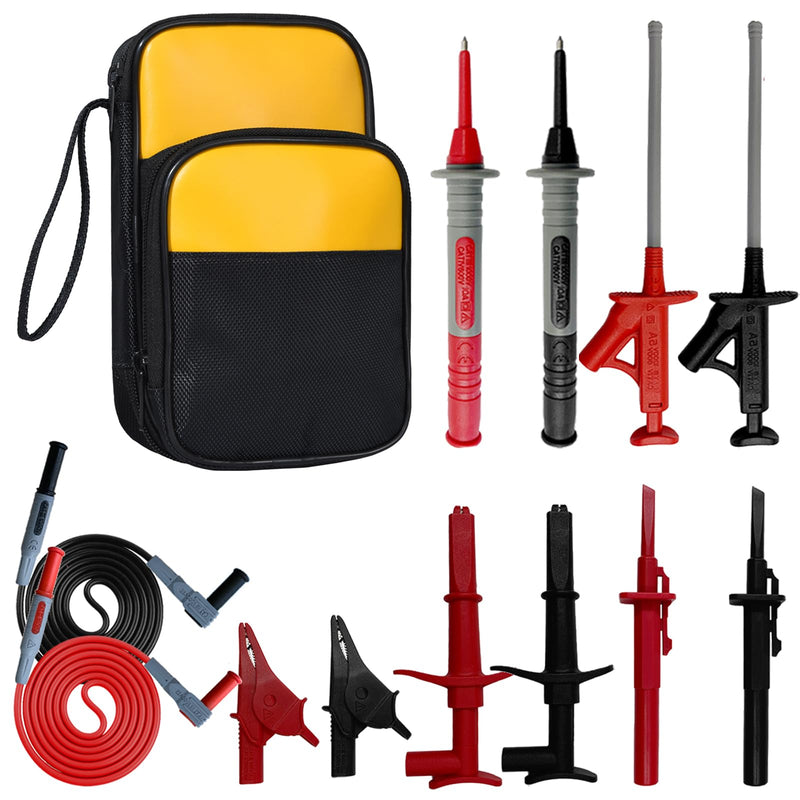 13 in 1 Professional Electrical Test Leads Multimeter Test Leads Set with Soft Tool Carrying Case Alligator Clips Test Hook Test Probes Lead for Digital Electrical Multimeter Testing