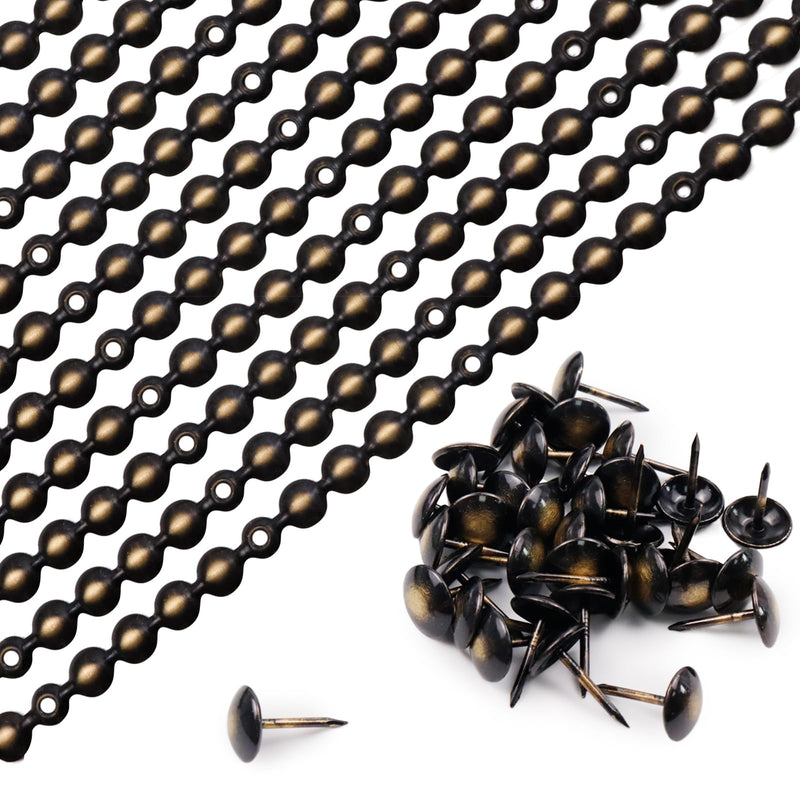 Antrader Upholstery Tacks Strips 10Pcs 1Meters Decorative Nail Strips Trim for Sofa Headboard Chair Furniture Decorative Nail with Single Tacks (11mm Bronze)