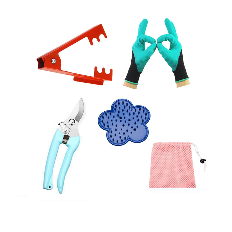 Flower Rose Thorn Remover Leaf Burrs Pliers Kit Stripper Stripping Tool with Scissors, Glove for Garden Floral Making, Florist Supplies Shape Red