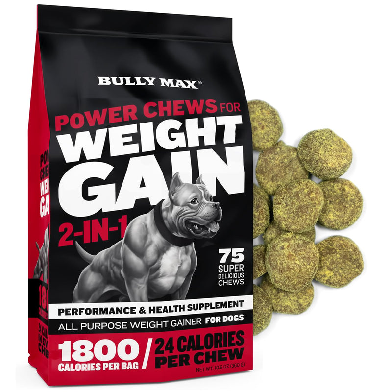 Bully Max Dog Weight Gainer Soft Chews for Puppies and Adults - High Calorie Dog Food Performance Supplement for Healthy Weight Gain, Immunity & Digestion - 75 Chews for All Breeds & Ages - 300g Pack 1 Pack