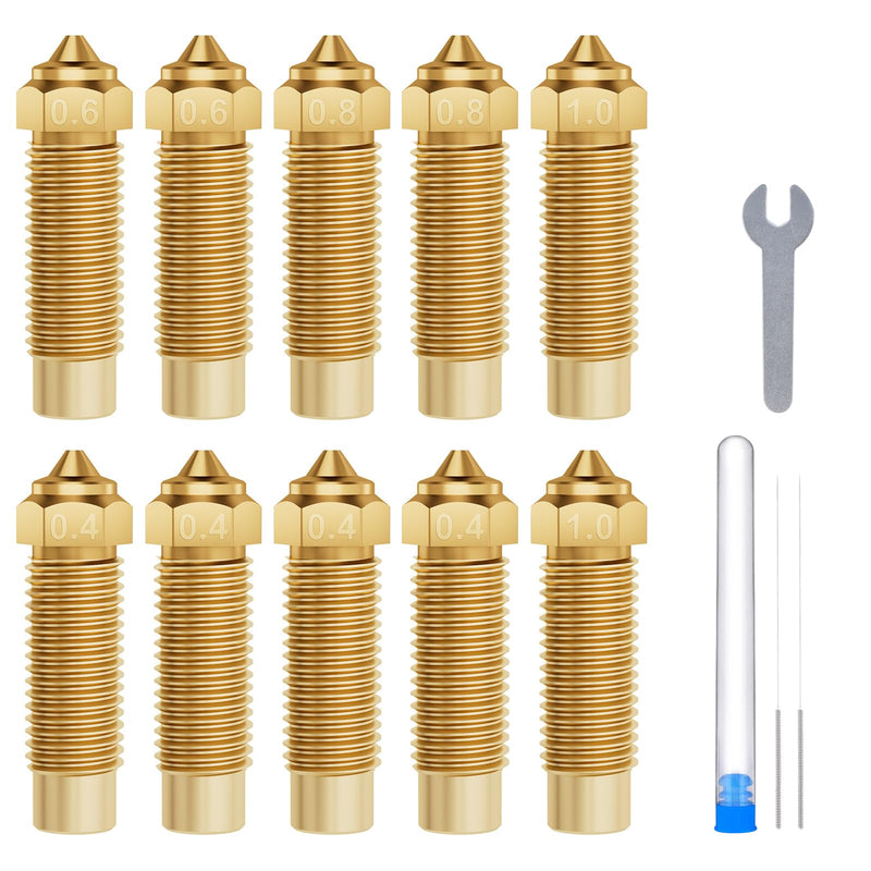 ELEGOO 10pcs Multi Size Nozzles for Neptune 4 Plus/4 Max 3D Printer, Brass Hotend Nozzles 0.4/0.6/0.8/1.0mm with Cleaning Kits Brass-Neptune 4 Plus/Max