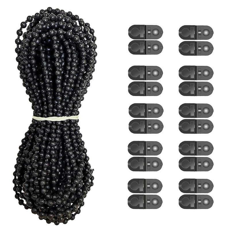 Plastic 10 Meters Blinds Beaded Chain Cord - Vertical Roman Roller Shade Blind Ball Chain Repair with 10 pcs Connector Clips Thickened Version (Black) Black
