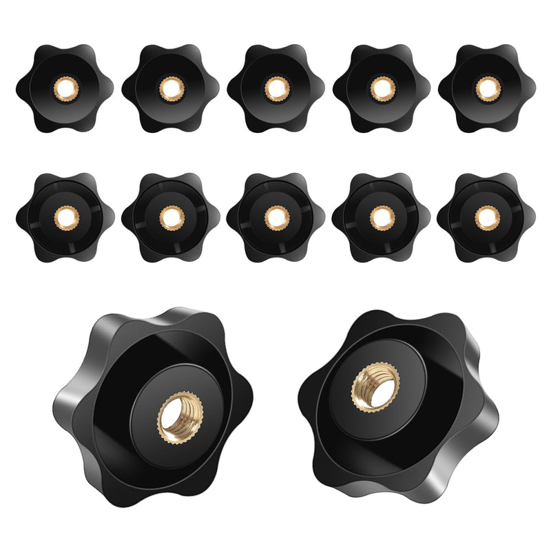 12 Pcs Star Knobs, Black Nylon Screw-On Thru Threaded Nuts (M6) M6