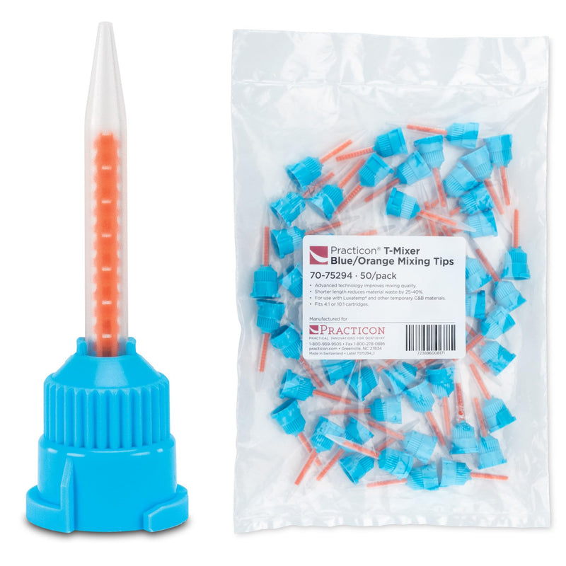 Practicon MIXPAC T-Mixer Blue & Orange Mixing Tips, 4:1 or 10:1, Pack of 50