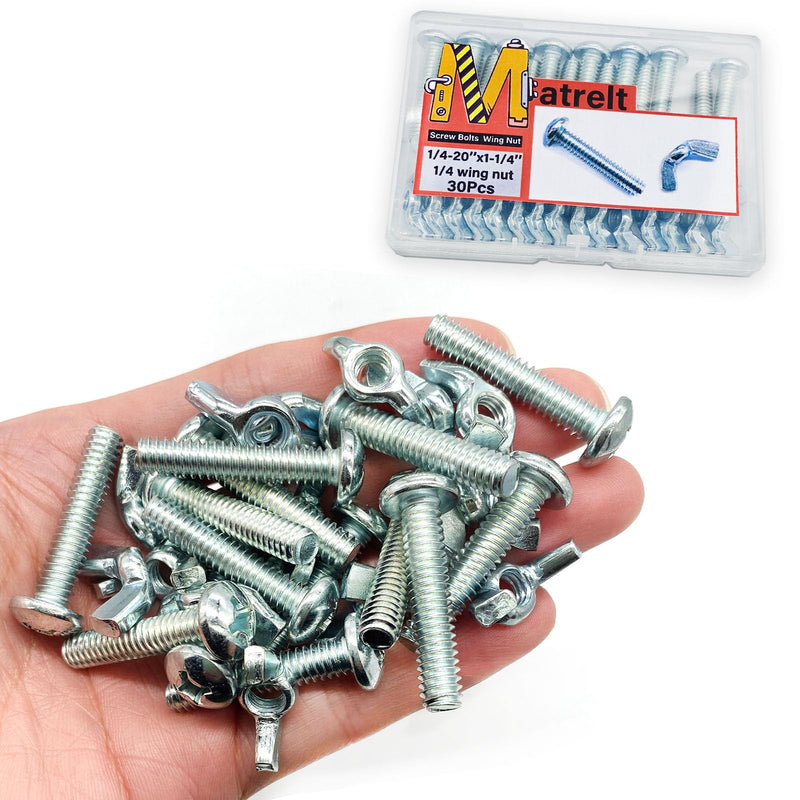 30Pack 1/4"-20 x1-1/4" Screw Bolts and Wing Nut Kit 15pcs Machine Screws with Round Head Phillips 15pcs Butterfly Hand Twist Tighten Nut Zinc Plated Hardware Fitting Fastenings Assortment Kit 30 Pack 1/4"-20 x1-1/4"