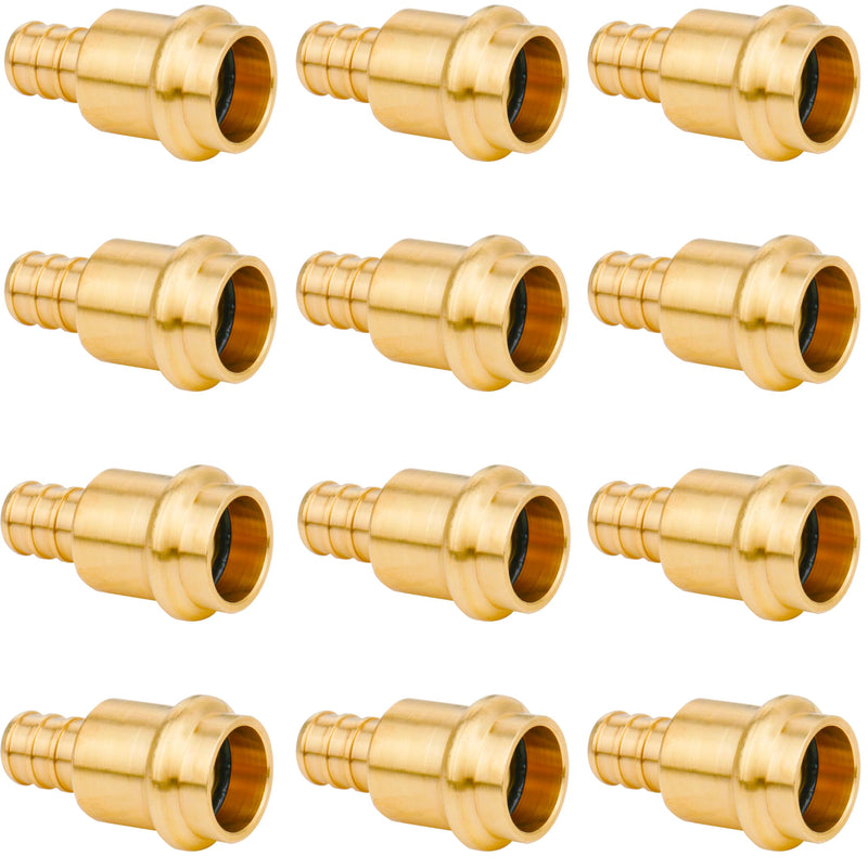 WHK 12 Pack 1/2" Press Propress x 1/2" PEX Adapter Crimp Fittings Brass Coupling Connect from Cooper to Pex B Pipe（Lead-Free,pro press copper to pex adapter 1/2) 1/2" Press x 1/2" Pex