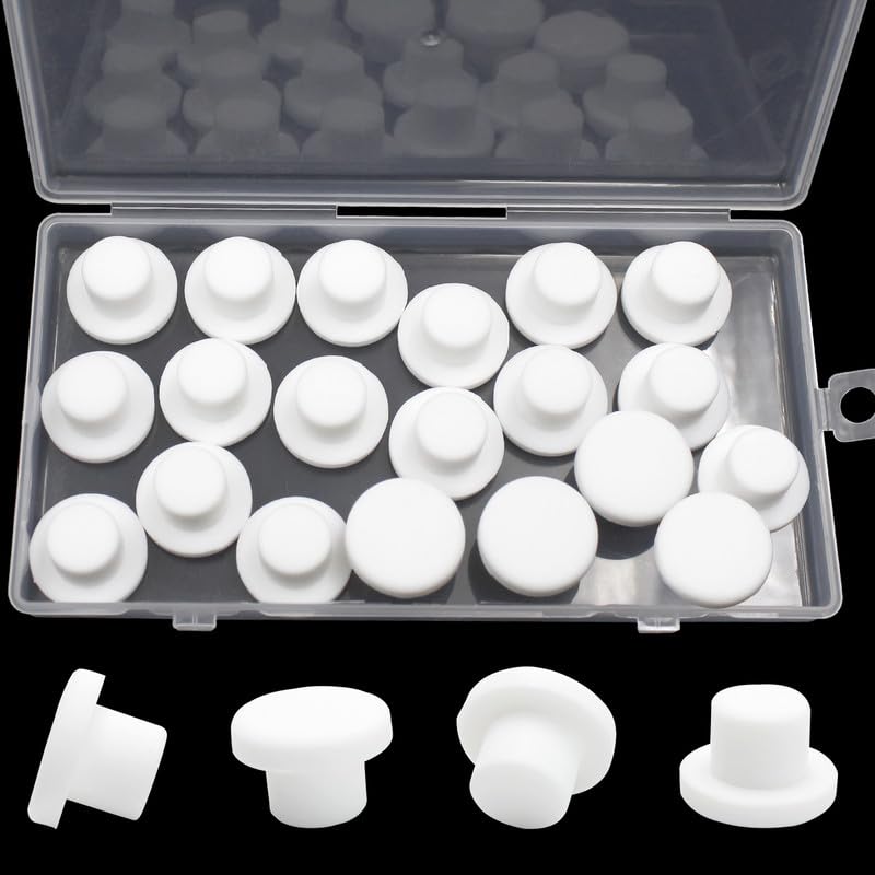 20 Pcs 1/2 In/13 mm Silicone Rubber Plug for Round Holes, Waterproof T Type Rubber Stoppers, Soft Flexible Bottle Seal Button Plugs Tube Pipe End Caps Inserts Bathtub Jet Covers, White 13mm(1/2")