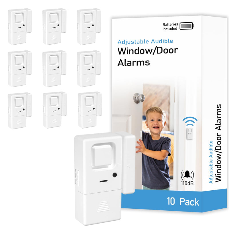 Door Window Alarms -10 Pack - Adjustable Volume, Chime/Alarm, Wireless, Door Window Alarm Sensor for Home Security, Kids Safety, Door Open Alert Security Alarm for Home, Apartment and more, by Rosmila DP-09DS-A