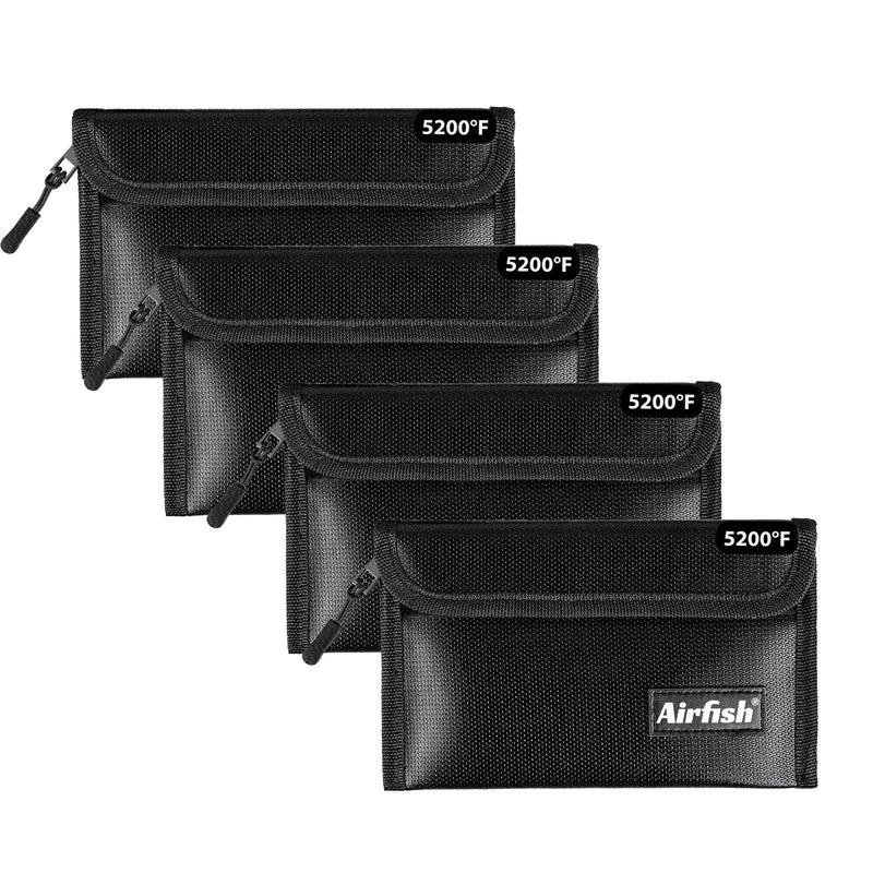 Fireproof Money Bag, 5 x 8 inches Fireproof Wallet, Waterproof Cash Bag with Zipper, Small Fireproof Cash Bag for Valuables 5x8 inches Black