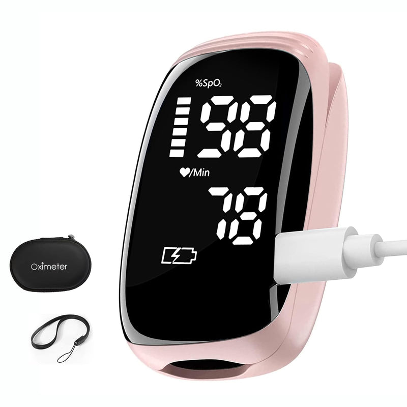 Pulse Oximeter, Blood Oxygen Meter, Fingertip Pulse Oximeter, Rechargeable Pulse Oximeter, Accurate Rapid Blood Oximeter SpO2 Reading Outdoor Sports Wide Use (Pink)