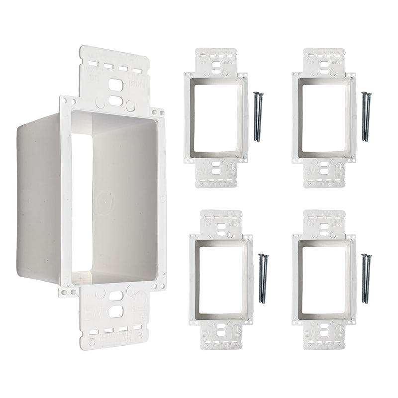BWP - 5 Pack Electrical Power Outlet Box Extender Kit – Single Gang Box Extender - Single Receptacle Heavy Duty Plastic White Pack of 5