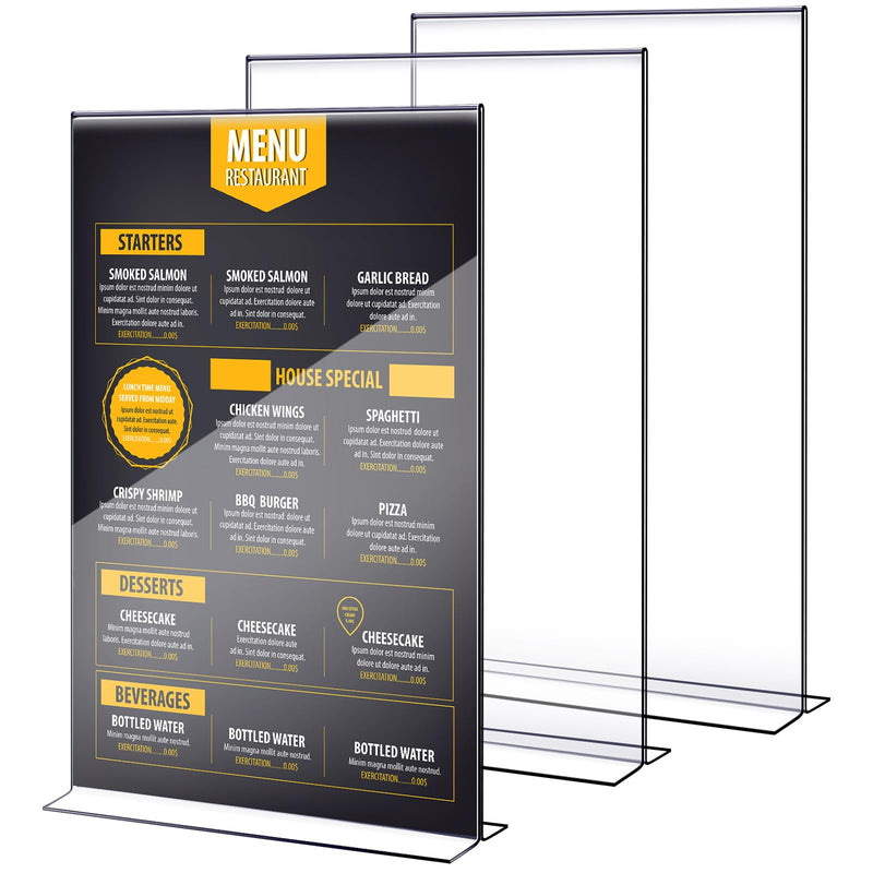 Shellwei 11 x 14'' Acrylic Sign Holder Clear Acrylic Picture Frame Vertical Table Top Frame with Stand Double Sided T Shape Flyer Holder for Paper Menu Photo Restaurant Office Home(2 Pcs) 2