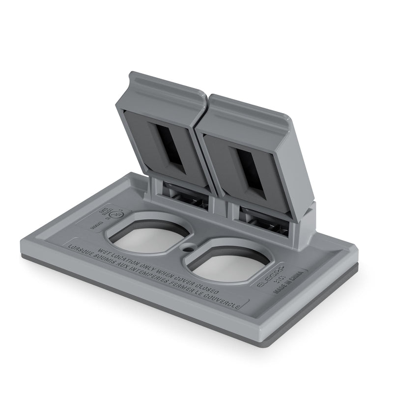 ELEGRP Horizontal Outdoor Cover for Duplex Receptacles, 2-Hole Weatherproof Wall Plate, Outdoor Electrical Outlet Cover, Standard Size 1-Gang 4.55” x 3.02”, Thermoplastic, 1 Pack, Grey Grey-Horizontal (2 Holes)