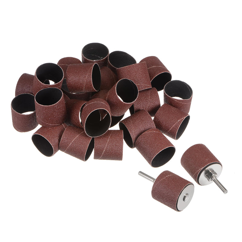 uxcell 30 Pcs 1-1/2 Inch Sanding Sleeves Sandpaper Set 80 Grit with 2 Pcs 1 Inch Drum Mandrels for Rotary Tools