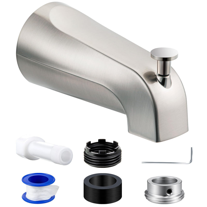 Dreyoo Tub Spout with Diverter, Tub Spout (Universal Fits 1/2 Copper Pipe, 1/2 IPS and 3/4 IPS), Bathroom Bathtub Faucet with Adapters and Hex Wrench (Brushed Nickel,Simple) Brushed Nickel Simple