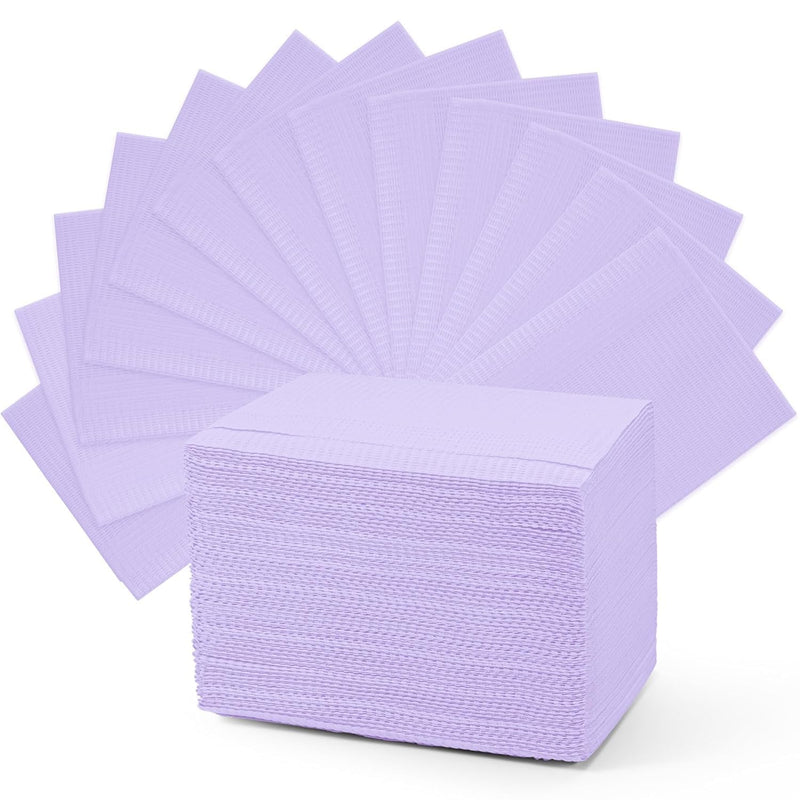 Amira Beauty Disposable Dental Bibs 13" X 18" 3 ply Waterproof Tattoo Bib Sheet for Piercing, Tattoo Table Station, Nail Techs, Dentists, Professionals (Purple) (50 Pack) 50 Pack