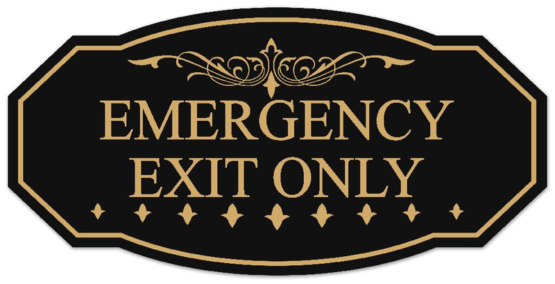 Signs ByLITA Victorian Emergency Exit Only Sign - Easy Installation | Durable Wall or Door (Black/Gold) - Small Small (3" x 6") Black Gold