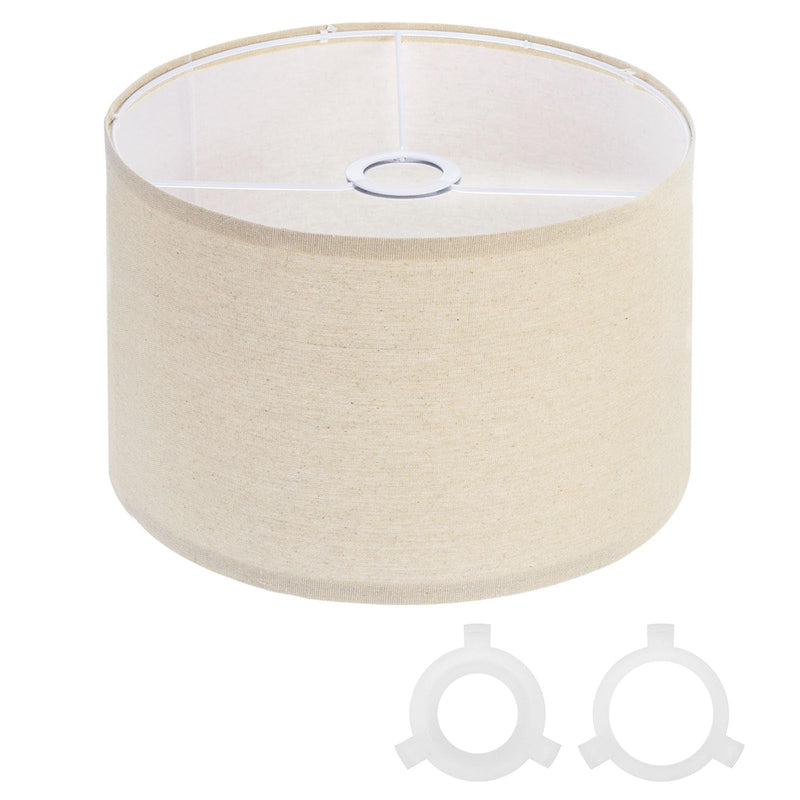 PATIKIL Drum Lamp Shades for Table Lamps 12"x12"x8" Linen Lampshade Easy Assembly Lamp Shade with E27 to E26/E14 Adapters for Floor Lamps Bedside Lamps Pendant Lights, Cream (1.65" Spider) 1