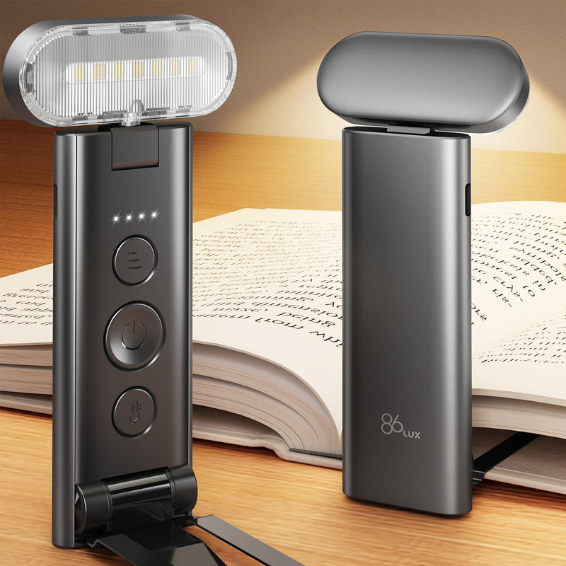 86lux Book Light, Reading Light for Book in Bed, USB Rechargeable LED Night Light with 3 Colors & Limitless Dimming, Aluminum Alloy Bookmark Light for Book Lovers,Technology Black Technology Black