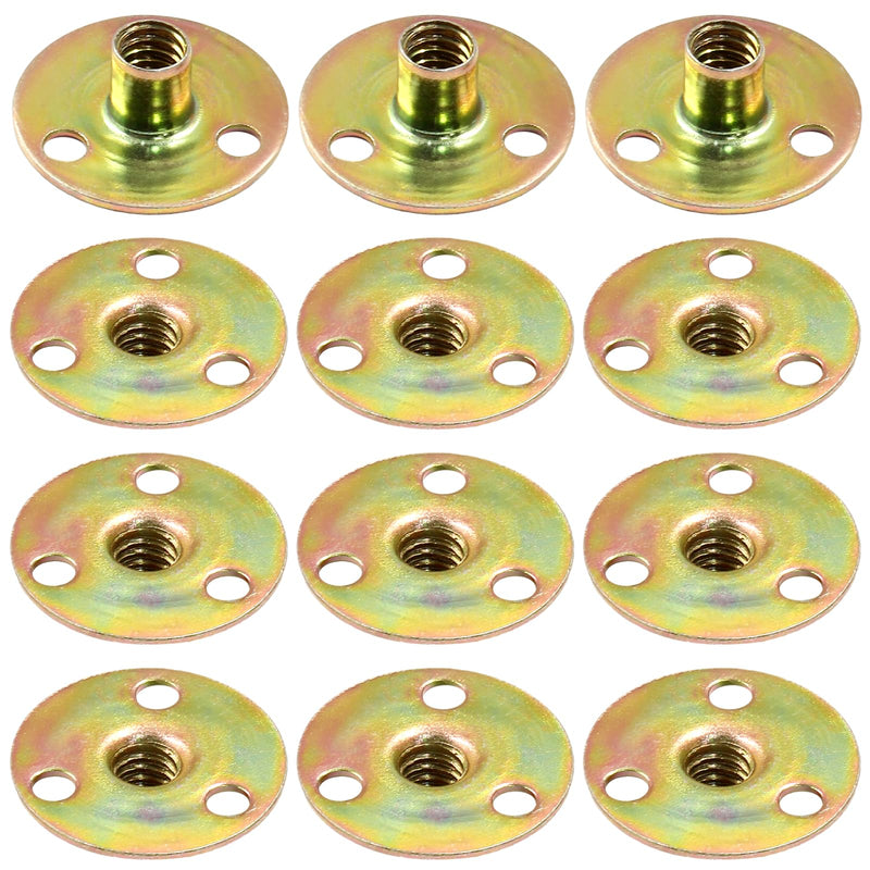 20 Pcs 1/4"-20 Brad Hole T Nut Carbon Steel Round Base Screw-in T-Nuts Furniture Hardware Flange Insert Female Thread with Screws 20