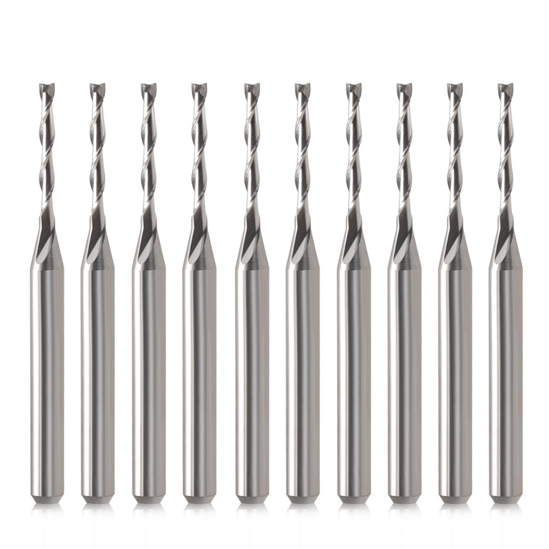 CNC Router Bits 1/8" Shank CNC Bit End Mill 1/16" Cutting Dia Flat Nose Carbide Endmill Two Flute Spiral Upcut Milling Cutter Tool Set for Wood PVC MDF Hardwood (10) 10