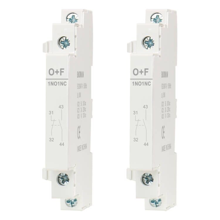 Baomain Auxiliary Contact for AC Contactors 1NO+1NC 500V 50/60Hz Side Mounted Pack of 2 (1NO+1NC)