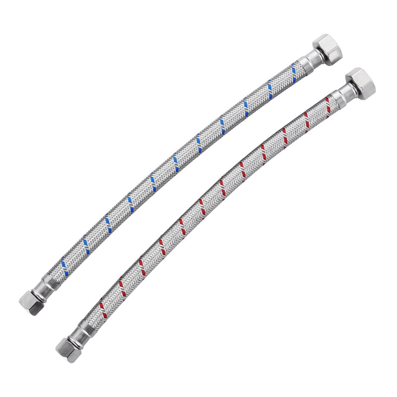 12 Inch Faucet Supply Lines Stainless Steel Braided Supply Hose for Sink Faucet G1/2" FIP x 3/8" Compression Faucet Connector, cUPC Bathroom Water Hose Replacement Parts 2 PCS 12 Inch