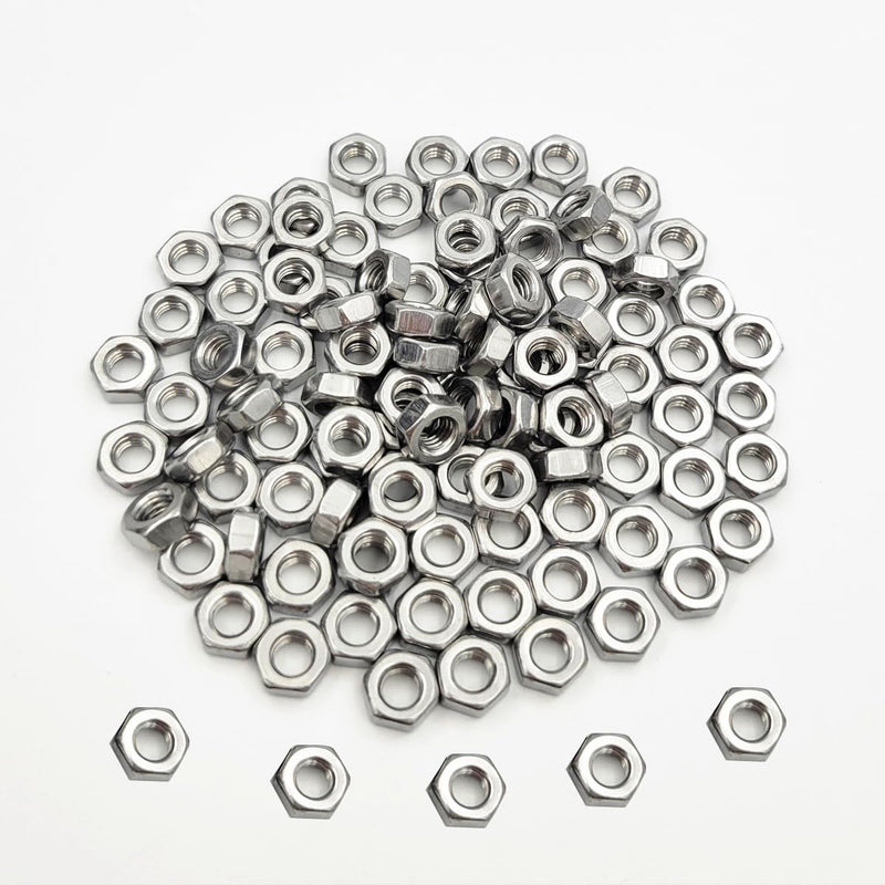 Tom's world 100Pcs M4-0.7 Hex Nut Stainless Steel 304(18-8) Metric Hexagon Nut for Bolts, Bright Finish, Full Thread (M4)