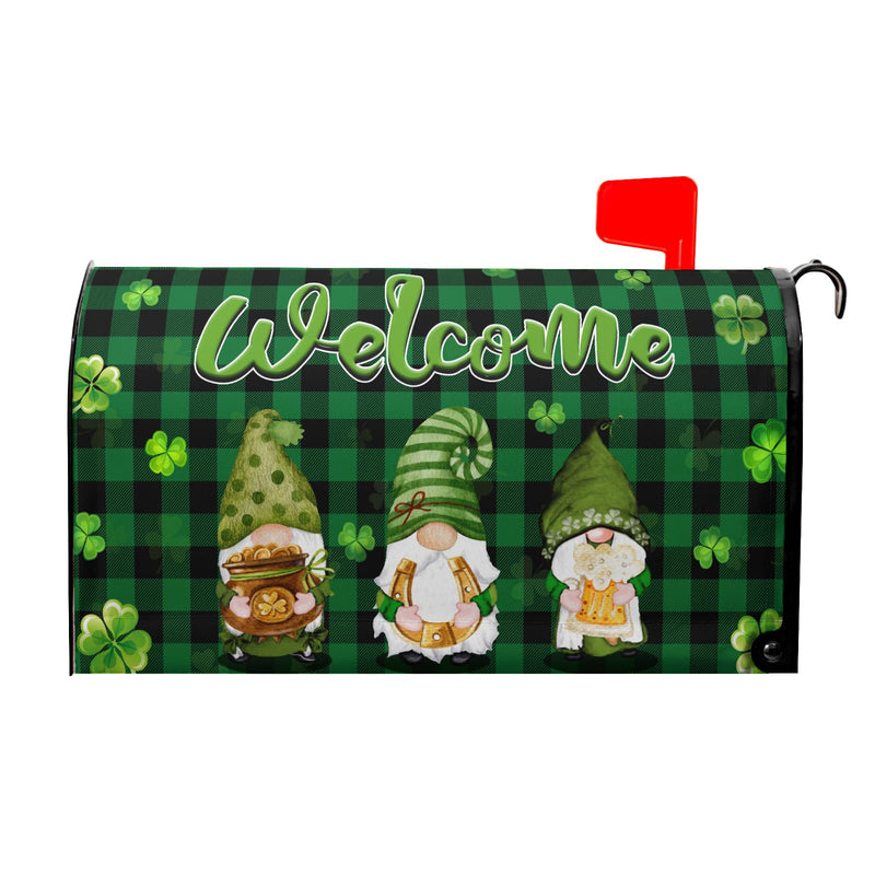 St Patricks Day Gnomes Mailbox Covers Magnetic Green Buffalo Plaid Checkered Magnetic Mailbox Covers Standard Size 18"X21" Welcome St.Patrick's Day Mailbox Cover Post Wraps for Outside Decoration 18x21 Inch style St Patricks Day Gnome Style