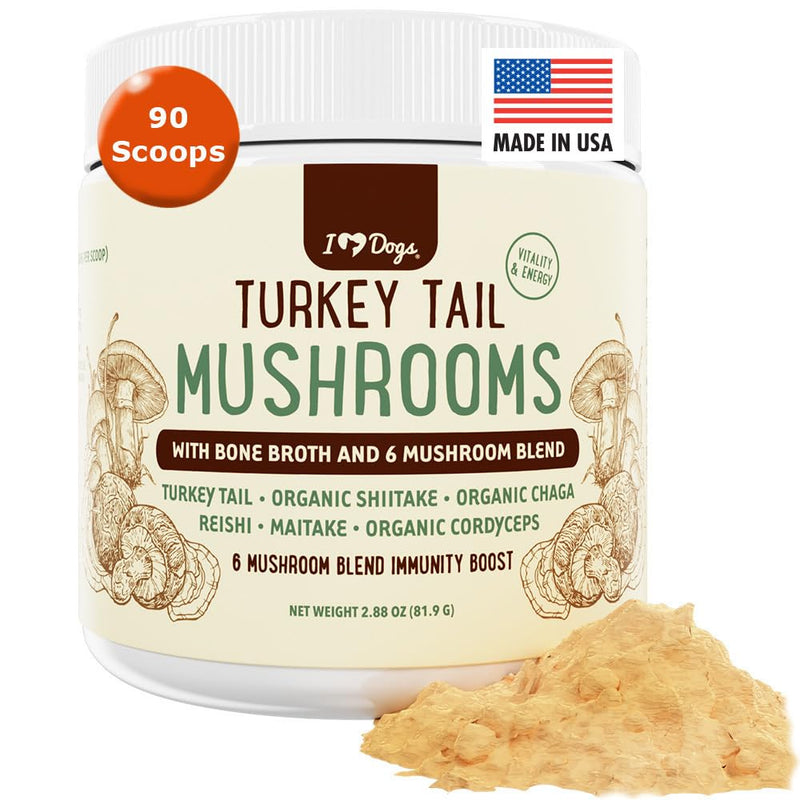 iHeartDogs Turkey Tail Mushroom for Dogs with Bone Broth and 6 Mushroom Blend Powder - PawsPlanet Australia