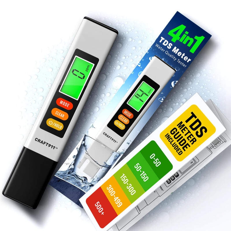 4-in-1 Accurate and Reliable, Digital TDS Meter EC Meter Temp (°C,°F) Meter 0-9990ppm, Professional Water Hardness Tester for Drinking Water, RO/DI System, Aquariums etc