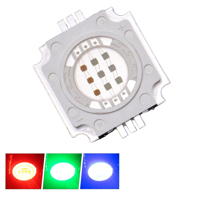 High Power LED Chip 10W RGB Super Bright Light Emitter COB Module Lamp Bead Component Replacement DIY Illumination (350mA/Red 6-7V/Green 8-10V/Blue 8-10V)
