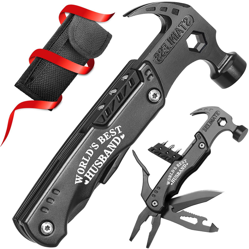 Valentines Day Him Gifts for Husband- Fathers Day Husband Gifts for Him, Husband Birthday Gift - Husband Gifts from Wife, Anniversary Christmas Ideal Gifts for Men Him - 15 in 1 Multitool Hammer WORLD'S BEST HUSBAND