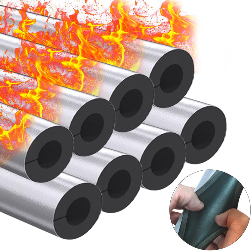 8 Pack Pipe Insulation Foam Tube, 3/4'' Self Adhesive Pre Slit Foam Pipe Covers Polyethylene with Aluminum Foil for Spigot, Winter Outside Pipes, Sprinkler, Water Heater Pipes Freeze Protection 8 Pack
