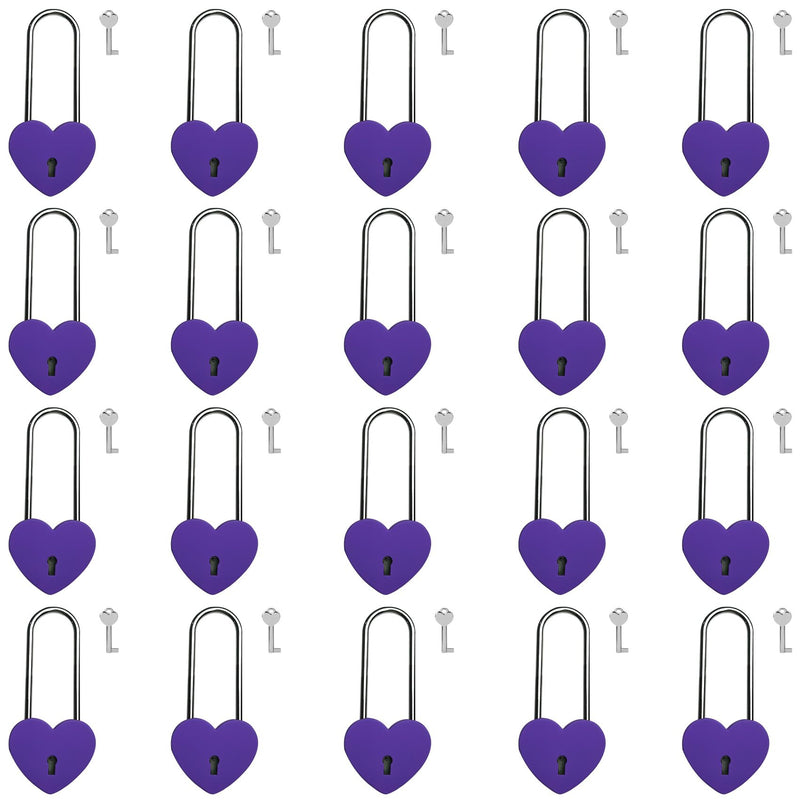 Love Lock,20pcs 3.5" 50mm Matte Purple Heart Sharped Padlock for Bridge Love Wedding Anniversary Travel Gift(with Key) 20PCS
