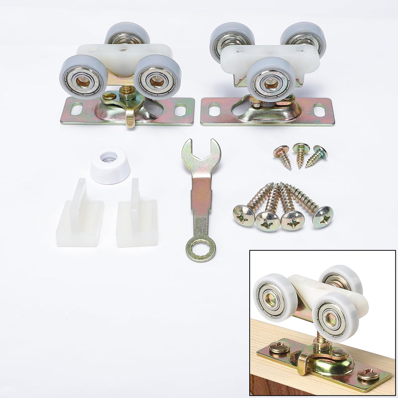 Sliding Pocket Door Hardware Top Hanger Rollers Wheels Assembly Fit Johnson Part #1125 & #1500 Hardware Kit, Wrench and Screws Include (2, Plating) gold(2pcs)