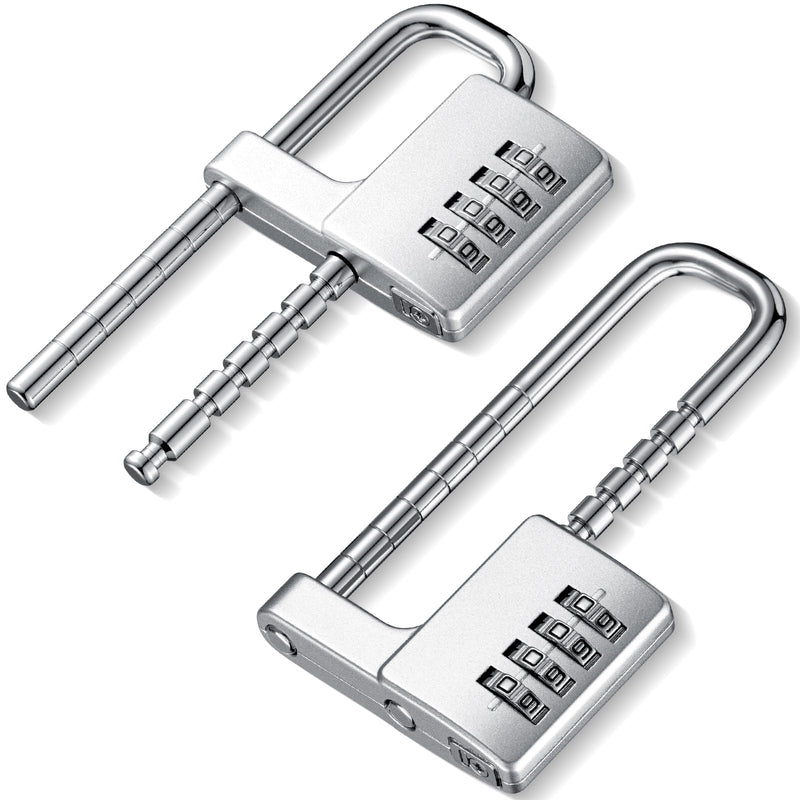 Gisafai 2 Pcs 4 Digit Combination Cabinet Lock U Shaped Code Gym 2.51 x 4.6 Inch Adjustable Padlock Metal Long Shackle Lock for Under 0.6" Width Outdoor College Fences Sports Lockers Gym