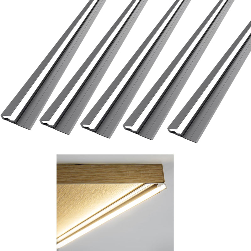 5Pack Surface Mounted LED Linear Aluminum Profile, 45 Degree Led Bars Invisible Oblique Beam Lamp Bookcase Layer Shelf Led Channel Kitchen Closet Hidden Lighting(50cm, Gray) 50CM