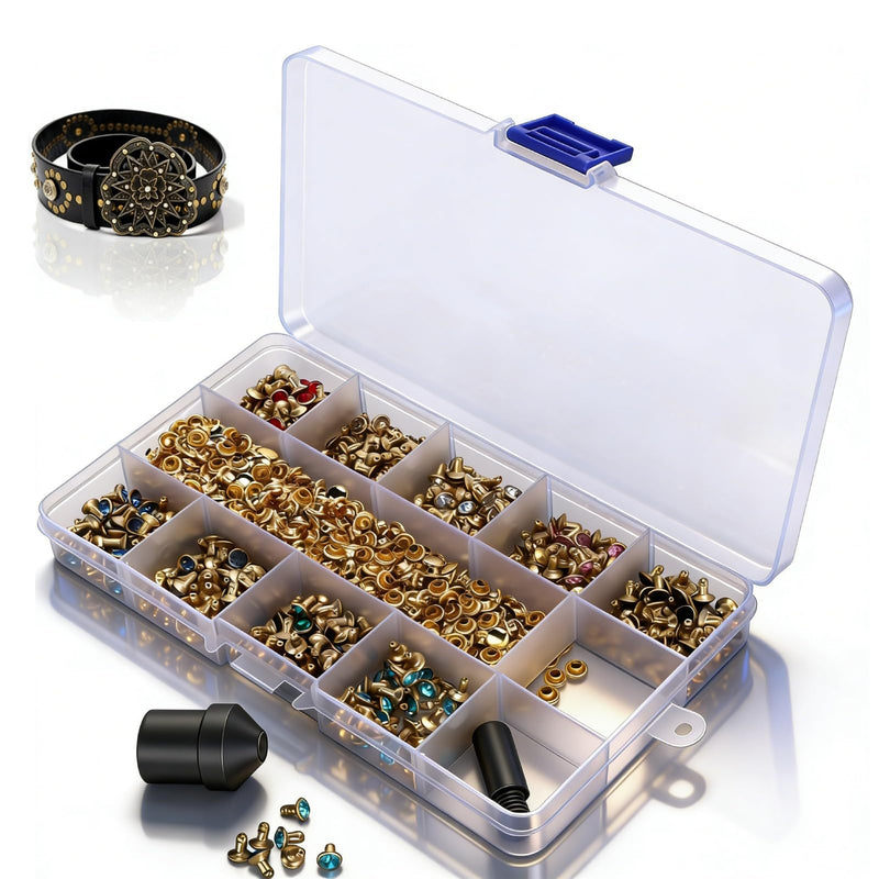 540 Sets Rhinestones Rivets Studs, 6mm Leathercraft Colorful Rhinestones Rapid Rivets Studs Buttons Spikes Rivets for Clothing, Purse, Bags, Shoes, Leather Craft