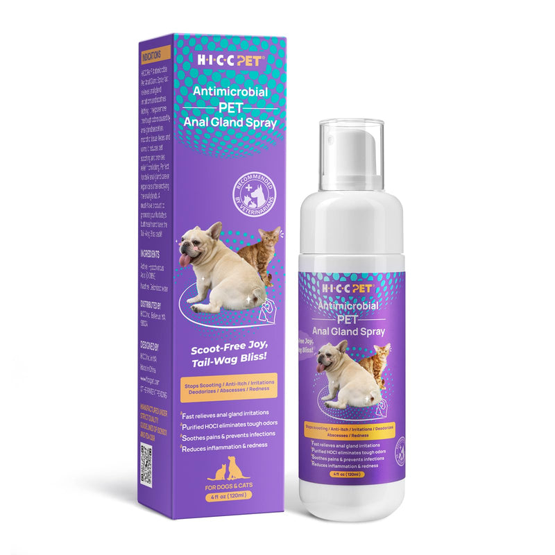 HICC PET Dog Anal Gland Spray - Fast Relieves Anal Gland Irritations and Soothes Itching, Stops Scooting, Eliminates Tough Odors, Pain Relieving & Anti-Itch, Safe for All Animals - 4 Fl Oz