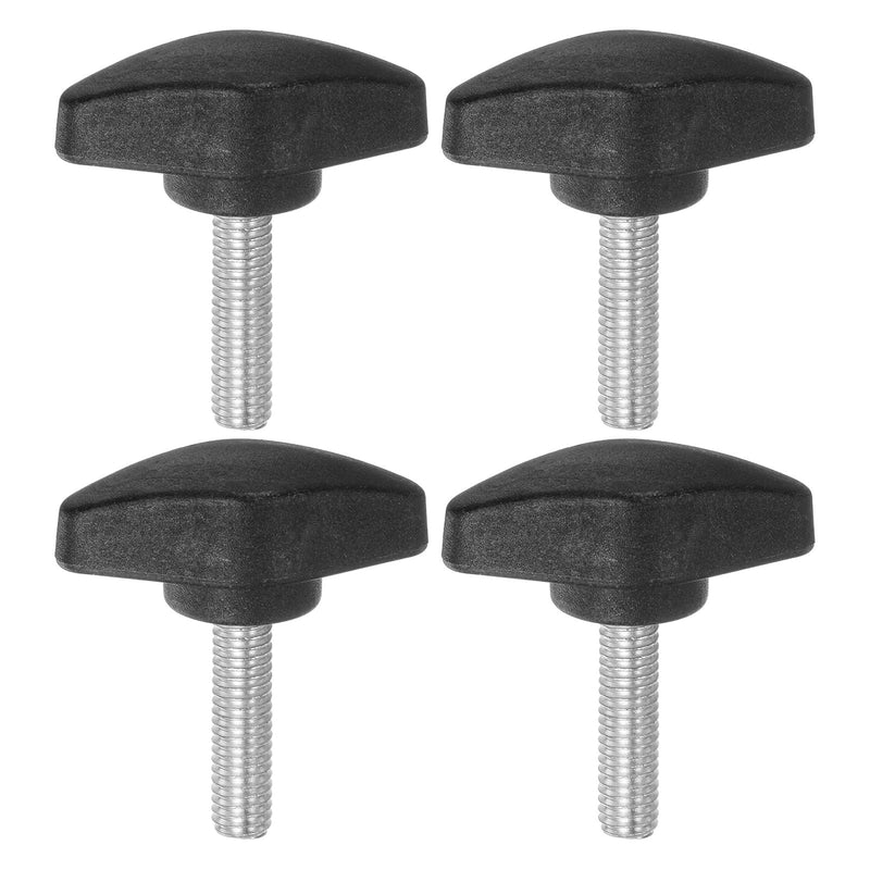 HARFINGTON 4pcs Tee Wing Knobs Thumb Screws M6 x 25mm Standard Male Thread Plastic T Knobs Handles Hand Clamping Knobs Grip Thumbscrew, Black
