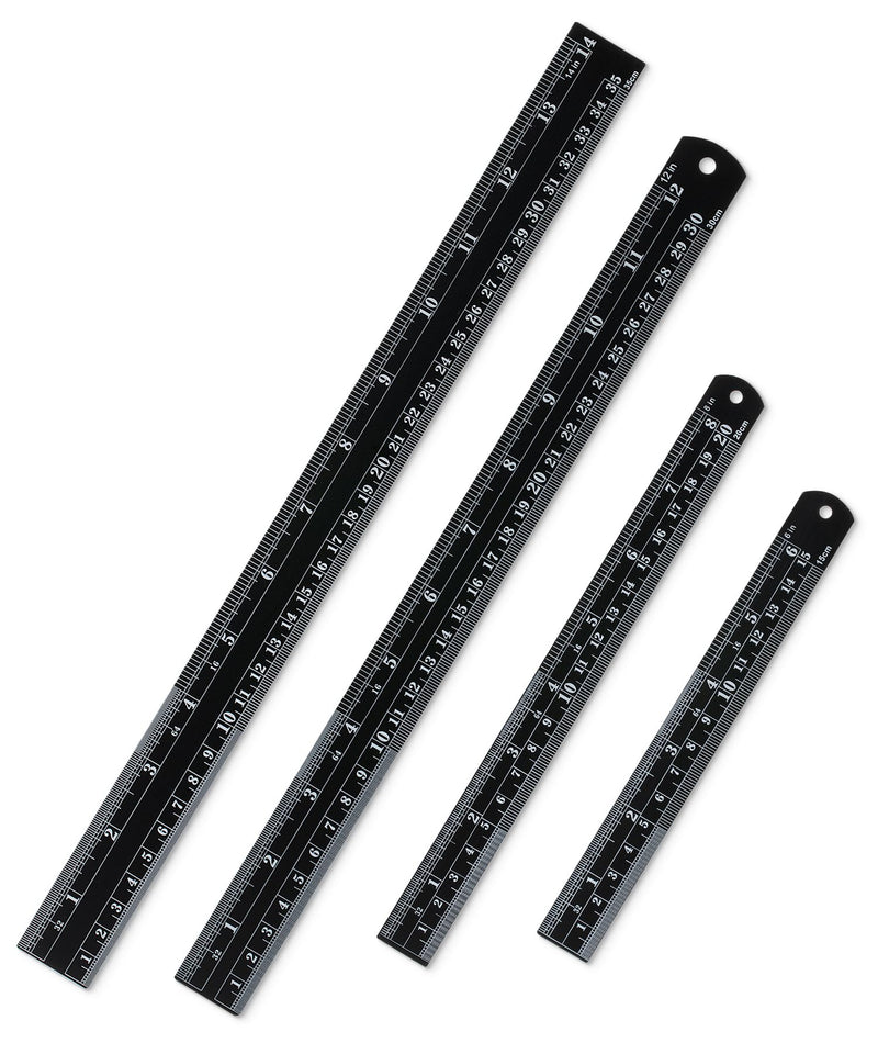 Mr. Pen- Stainless Steel Ruler, 4 pcs, 6", 8", 12", 14", Black, Imperial & Metric Measurements, Metric Metal Ruler Set, mm Ruler, Metal Rulers, Small Metal Ruler Metal Straight Edge, Centimeter Ruler 6, 8, 12, 14 inch