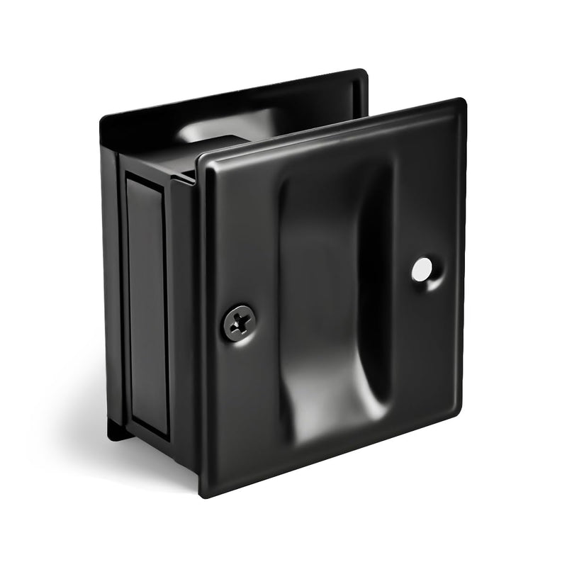HOMOTEK 4 Pack Privacy Pocket Door Pull - No Switch Plate, Replace Old/Damaged Pull, 2-3/4'x2-1/2', for 1-3/8' Thickness Door, Black No Lock-Black
