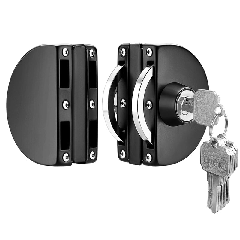 Sliding Double Glass Door Lock, Home, Office Single Door Lock, no Drill Glass Door Lock Anti-Theft Security Lock, Double Swing Hinged Frameless Push Sliding Gate Lock with 5 Keys，Model A101