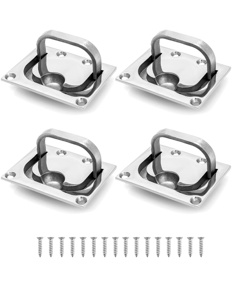 QWORK 4 Pack Marine Grade 316 Stainless Steel Boat Ring Hatch Flush Lift - Flush Ring Pull with Free Mount Screws