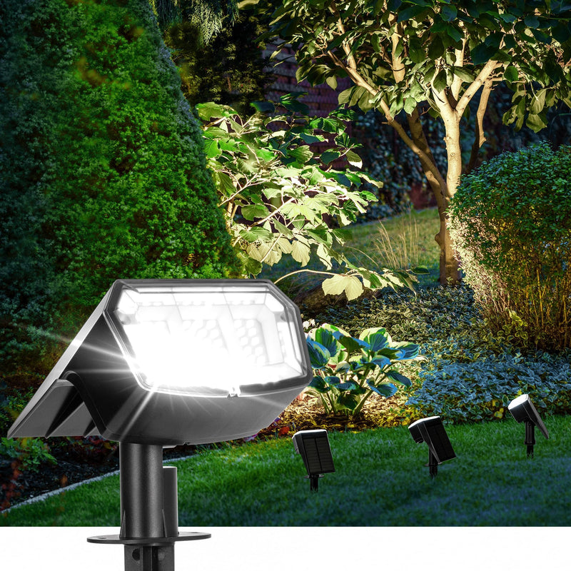 Solar Spot Lights Outdoor Waterproof 4 Pack IP65, 63 LED 3 Lighting Modes Spotlights for Yard Garden House Garage Pathway Cool White