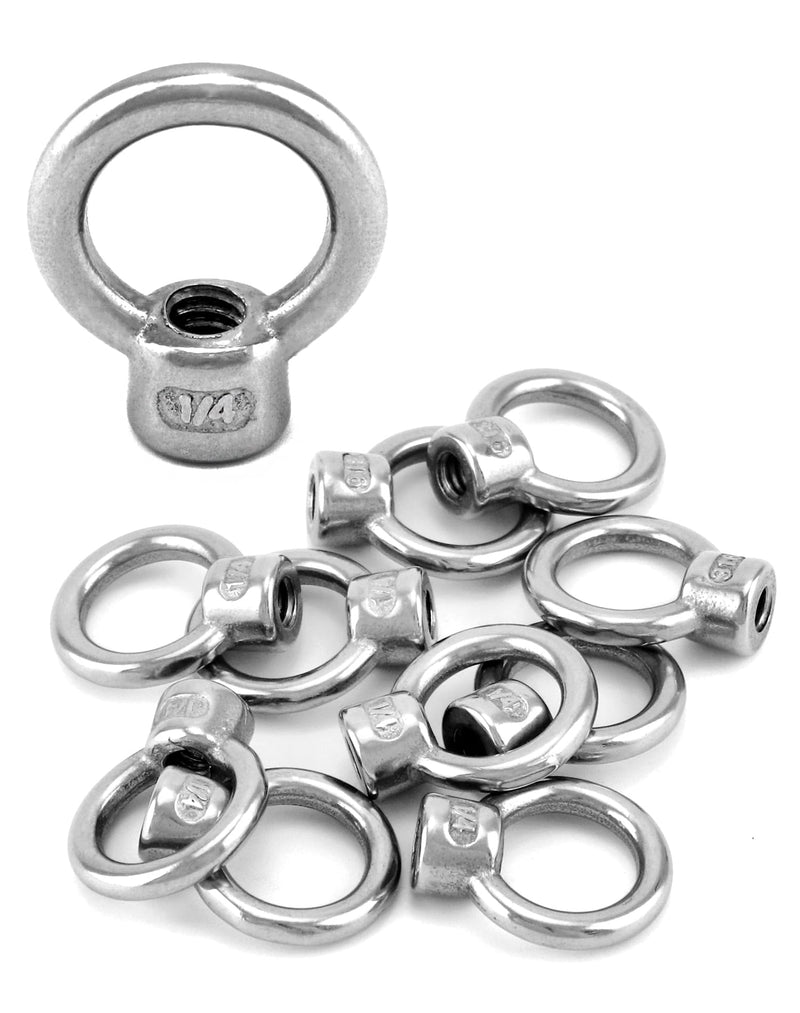 QWORK Lifting Eye Nut, 10 Pack, 1/4" UNC Marine Grade Stainless Steel 316 1/4"