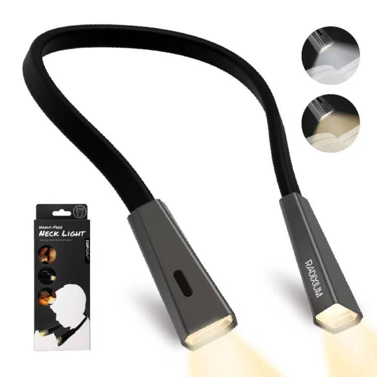Silver LED Neck Rechargeable Reading Light, Multifuntion Book Light for Reading in Bed and Camping, 4 Brightness Levels, Bendable Arms, Super Soft Materials Made Comfort & Lightweight Silver