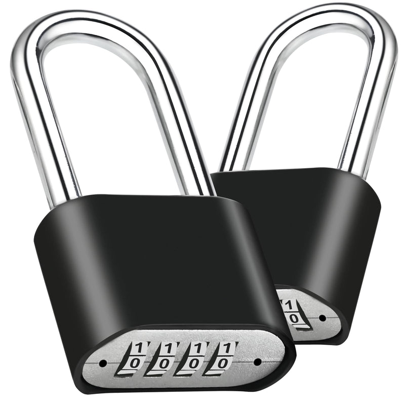 2pcs Combination Lock, 4-Digit Heavy Duty Combo Lock, Combination Padlock Outdoor Waterproof Gate Locks for Outdoor Fence, Locker, Sheds, Gym, Gate Hasps (2pcs, Long Shackle) 2pcs-Smooth