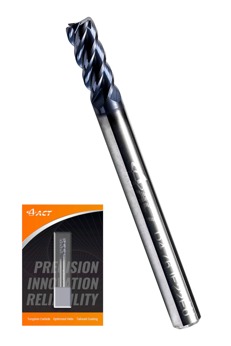 ACCUCUT I4KES 3/16” Carbide Square End Mill - 4 Flute Milling Bit for Steel, Forge Steel, Hardened Steel, Copper, Alloys & Materials < HRC 50-45 Degree Helix, AlTiN Coating CNC Router Bit 3/16 in 1